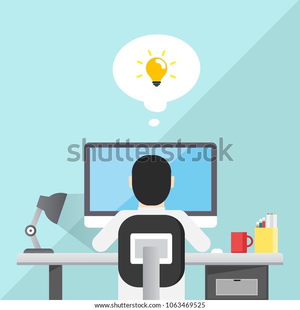 Business Man Sitting Desk Office Get Stock Vector Royalty Free