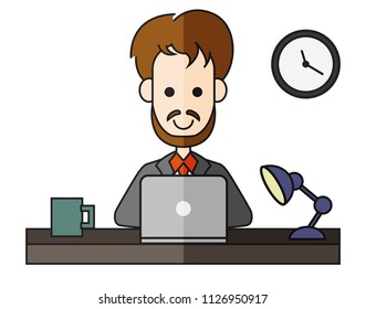 Business man sitting at desk working.