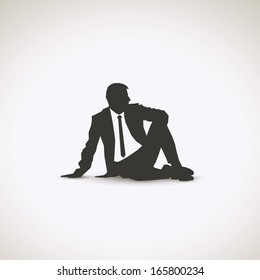 Business Man Sitting Down - Vector Illustration