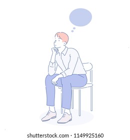 A business man is sitting on a chair and is worried. hand drawn style vector design illustrations.