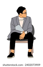 Business man sitting on office chair vector.