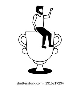 business man sitting trophy award