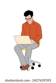 Business man sitting using laptop vector isolated.