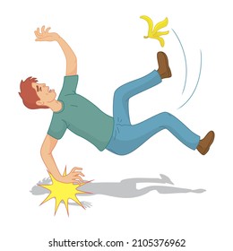 Business Man slipped on and falling a banana peel, vector illustration cartoon
