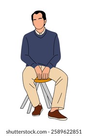 Business man in smart casual clothes sitting on office chair. Colored hand drawn outline illustration isolated on white background