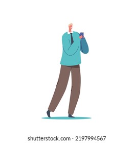 Business Man with Smartphone Chatting Isolated on White Background. Male Character in Formal Suit Communicating Online Use Gadget. Smart Technologies in Human Life. Cartoon Vector Illustration