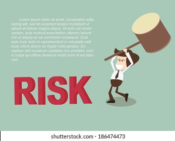 Business Man Smash Risk With Rubber Mallet