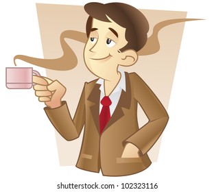 Business man smelling a coffee or tea aroma