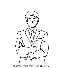 Business man smiling. Self-confidence leadership. Linear illustration Vectors