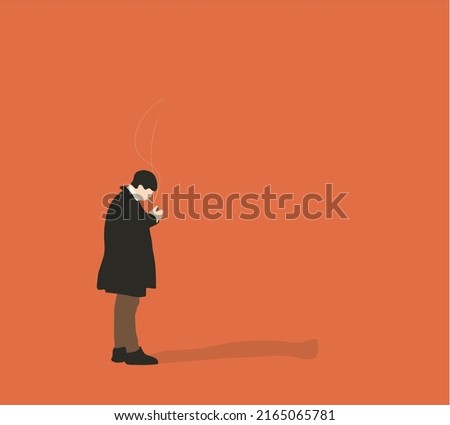 Business man Smoking a Cigarette. Vector Illustration. Bad habits and drug addiction.