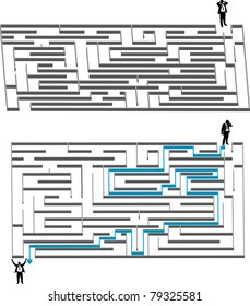 Business man with solving maze challenge