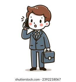 business man in  speaking on phone. Person calling to mobile. Vector illustration in cartoon style