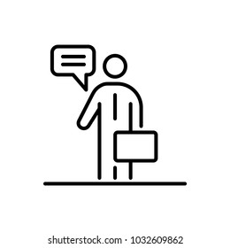 Business man speaking people icon simple line flat illustration.