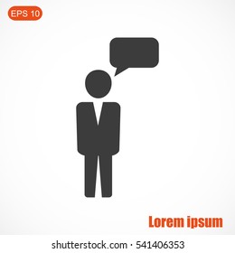 Business man and speech bubble.Vector illustration. Flat design.