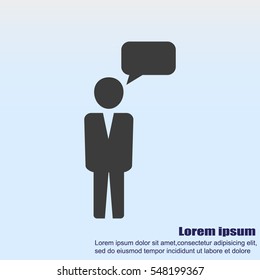 Business man and speech bubble.Vector illustration. Flat design.