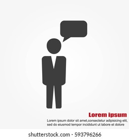 Business man and speech bubble.Vector illustration. Flat design.