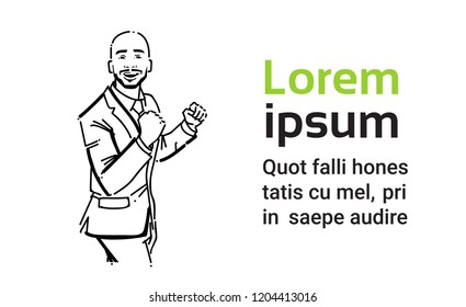 business man squeeze fists concept businessman portrait on white background hand draw silhouette sketch vector illustration