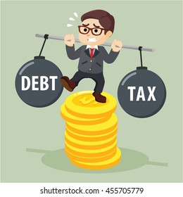 Business man stabilize between debt and tax