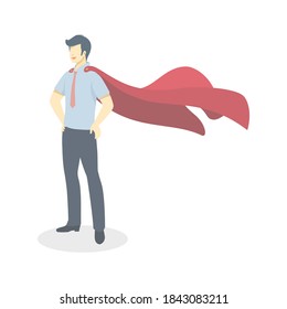 Business man stand and hands put on the waist.Concept super hero of business.Flat design style,isolated on white background.Vector illustration about business and financial.