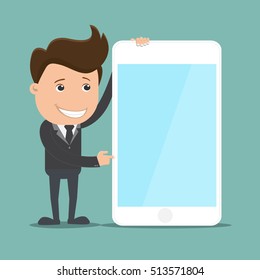 Business man stand with phone -vector illustration