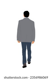 Business Man Standing Back View. Cartoon Male Character Wearing formal office Clothes Rear View walking. Flat Vector realistic illustration Isolated on White Background