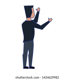 business man standing behind view avatar cartoon character vector illustration graphic design