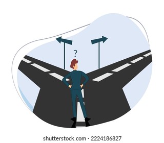 business man standing between two crossroads. choice. flat design  vector