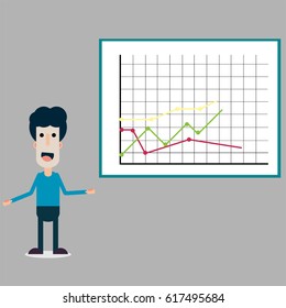 Business man standing by chart graph, vector eps.10