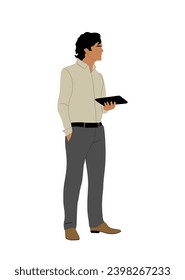 Business man standing with digital tablet vector.