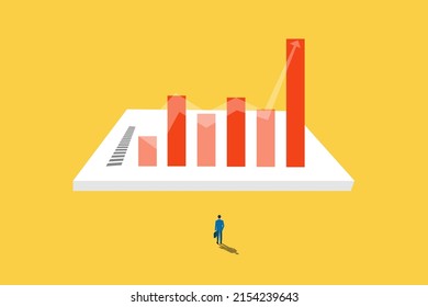 business man standing front of bar graph. Financial market growth. The concept of success, financial growth, profit.Career or investment opportunity symbol. Financial market, stock exchange.
