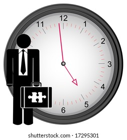 business man standing in front of large clock