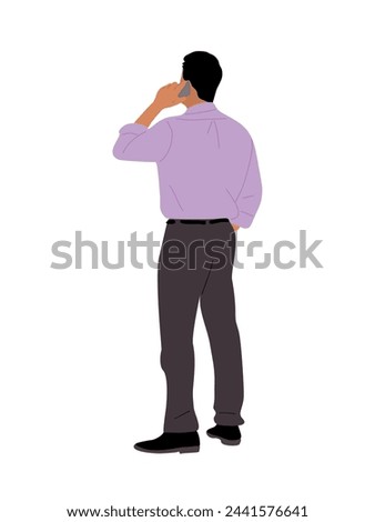 Business man standing full length rear view.