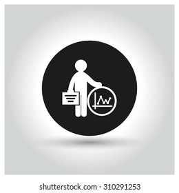 Business Man Standing with Growing graph Icon. Black Circle Pictogram. vector illustration