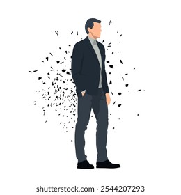 Business man standing with hand in pocket, businessman in dark suit, flat design isolated vector illustration