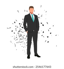 Hombre de negocios de pie con las manos en los bolsillos, hombre en traje, Ilustración vectorial aislada, vista frontal