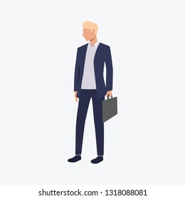 Business man standing and holding briefcase. Businessman, entrepreneur, executive manager. Can be used for topics like business, entrepreneurship, career