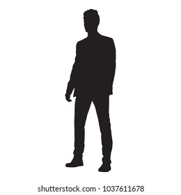 Business man standing, isolated vector silhouette