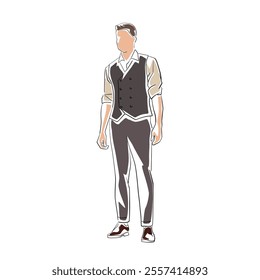 Business man standing, isolated vector line art illustration, flat design business people