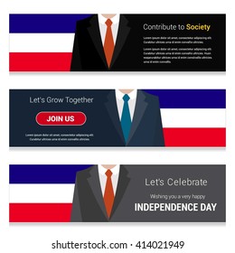 Business Man Standing Los Altos country flag in Website banner. set with different text. Contribute to Society. Let's grow Together. Happy Independence Day. Vector web banner illustration