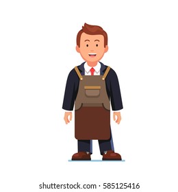 Business man standing in necktie suit and craftsman working leather apron. Small business owner & entrepreneur concept. Modern flat style vector illustration isolated on white background.