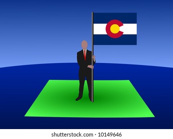 business man standing on map of Colorado with flag