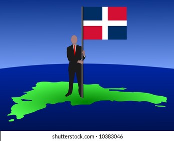 hombre de negocios parado en el mapa de República Dominicana con bandera