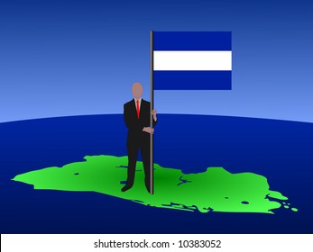 business man standing on map of El Salvador with flag