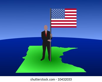business man standing on map of Minnesota with flag