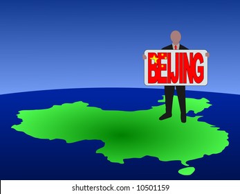 business man standing on map of China with Beijing sign