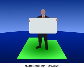 business man standing on map of Utah with blank sign