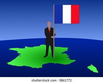 business man standing on map of France with flag