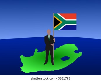 business man standing on map of South Africa with flag