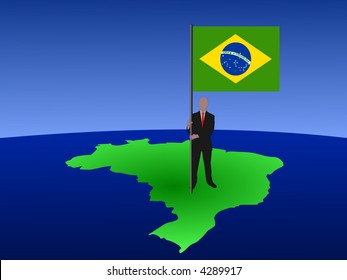 business man standing on map of Brazil with flag