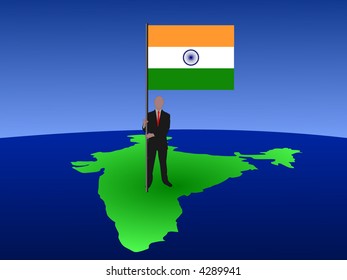 business man standing on map of India with flag